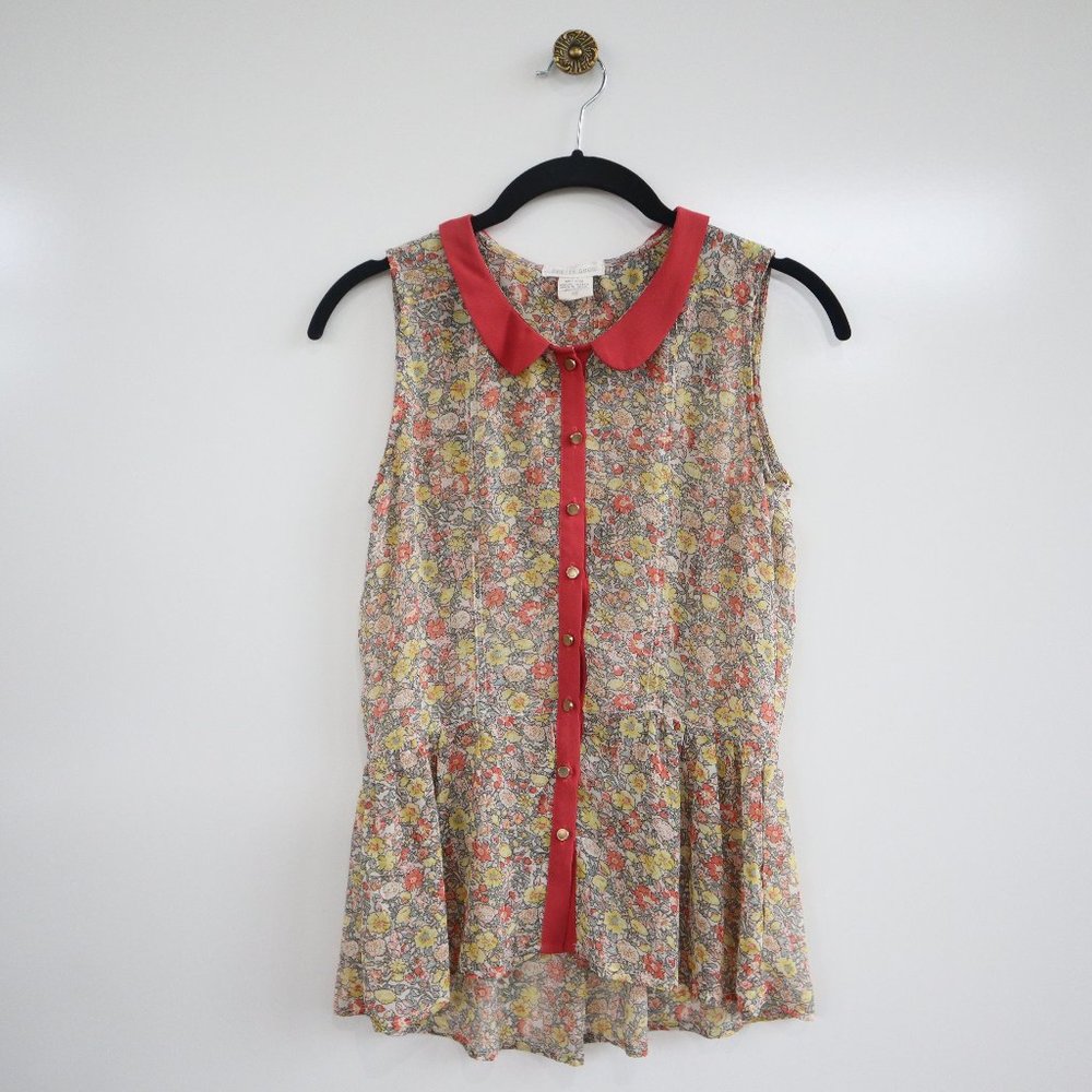 PRETTY GOOD Ultra Sheer Sleeveless Blouse Peter Pan Collar Size XS